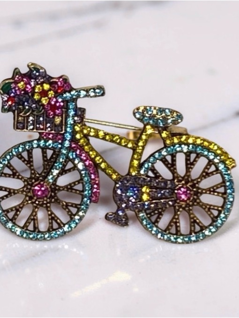 Multicolor Rhinestone Bicycle Brooch Pin #1001
